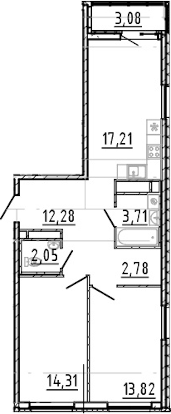 2-комнатная квартира 66.16 м², 11/22 эт., ЖК «Город Первых»